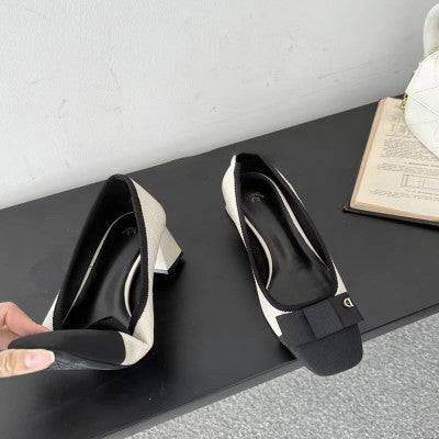  حذاء نسائي بكعب بلون أبيض وأسود - Ebuy.sa