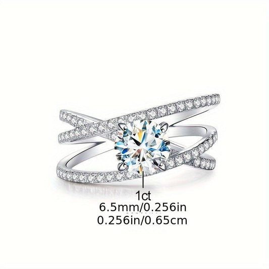 خاتم خطوبة مرصع بحجر مويسانيت 1 قيراط، مصنوع من فضة استرلينية 925 - Ebuy.sa