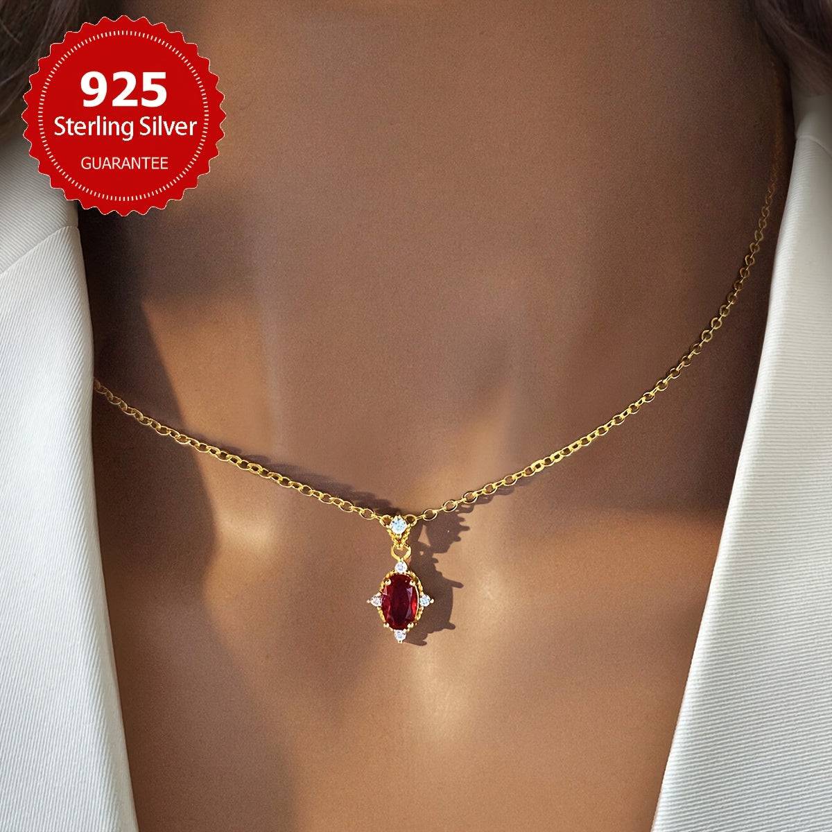 قلادة فاخرة حمراء بتصميم فينتاج – فضة استرلينية 925 - Ebuy.sa