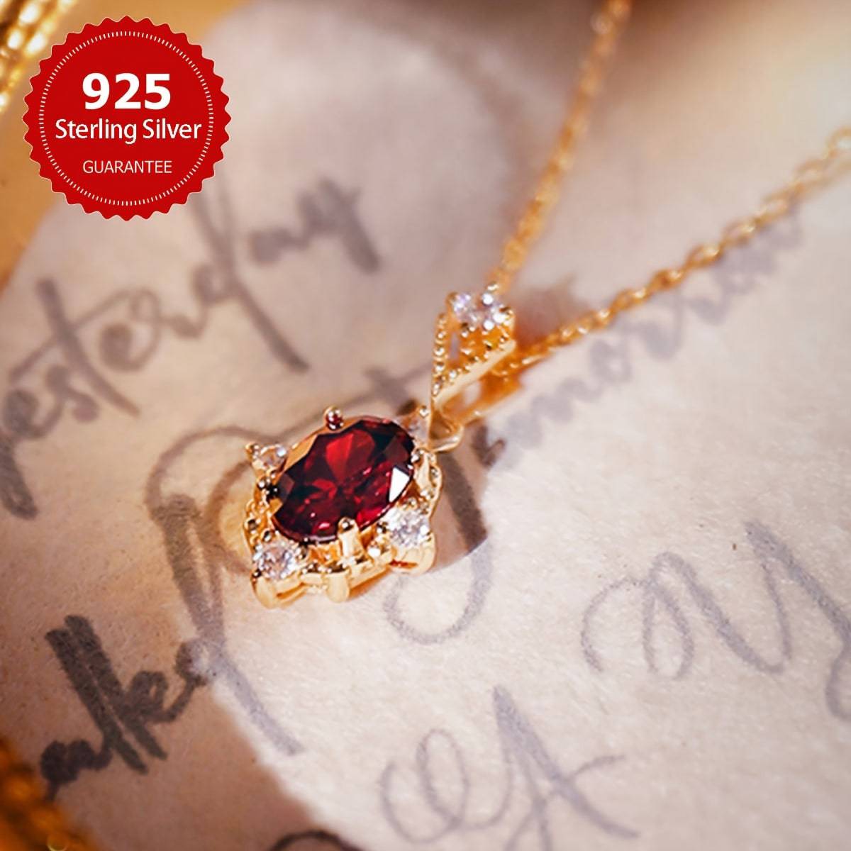 قلادة فاخرة حمراء بتصميم فينتاج – فضة استرلينية 925 - Ebuy.sa