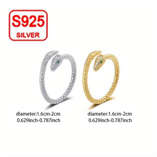 خاتم مفتوح للنساء بتصميم ثعبان فضة استرلينية 925 - Ebuy.sa