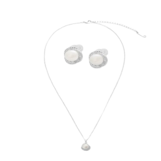  طقم نسائي من حلق وسلسال بلون فضي - Ebuy.sa