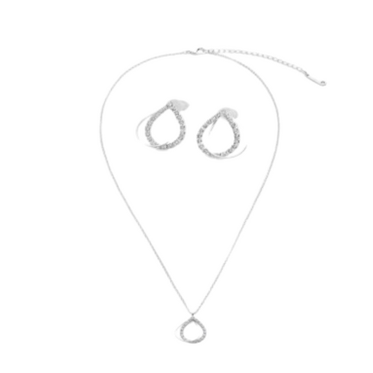  طقم نسائي من حلق وسلسال بلون فضي - Ebuy.sa