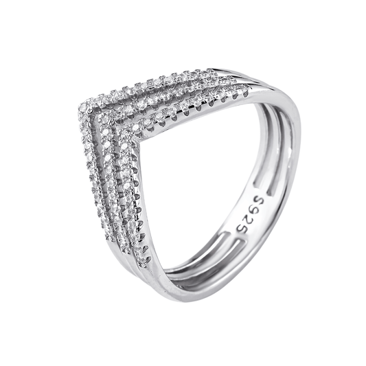 خاتم خطوبة أنيق بتصميم عتيق  V من فضة استرلينية 925 - Ebuy.sa