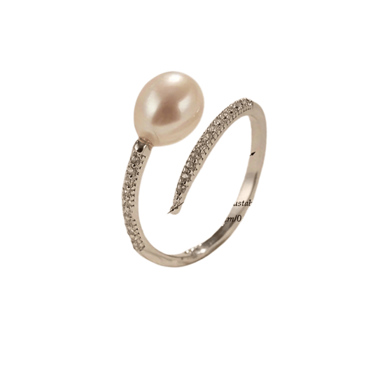 خاتم لؤلؤ مياه عذبة نسائي فضة إسترلينية 925 - Ebuy.sa