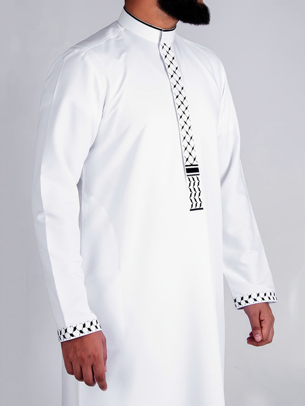الرجل أنيق قفطان مخطط باللون الأسود مع تطريز - روب بأكمام طويلة وياقة قائمة مع تفاصيل سحاب ذهبية، مزيج من البوليستر، مثالي لشهر رمضان والمناسبات الاحتفالية، هدية للكبار، هدية لرمضان