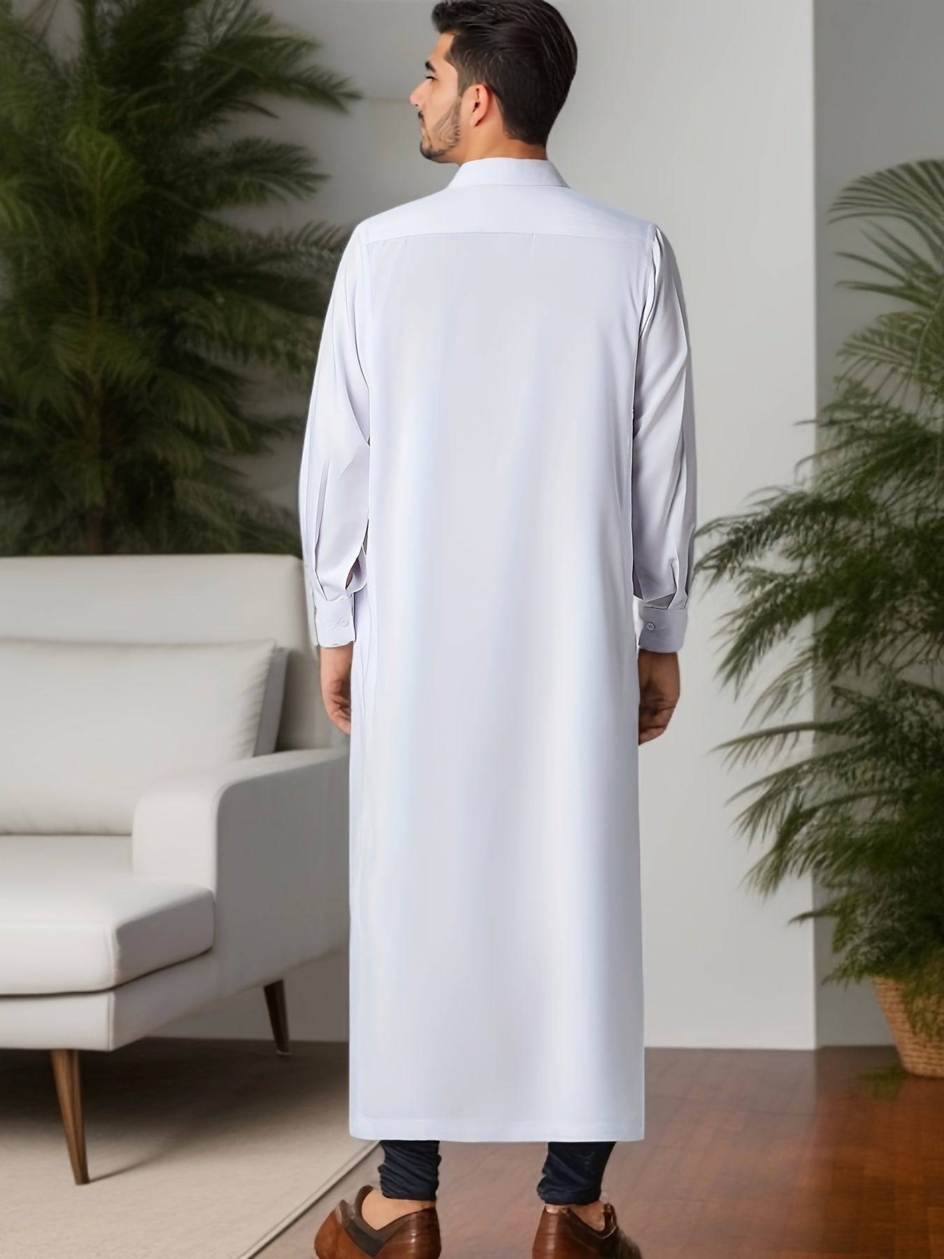 جلباب رجالي تقليدي شرق أوسطي – بقصة واسعة وأكمام طويلة، ياقة كلاسيكية وجيوب على الصدر، مصنوع من بوليستر 100%، باللون الأسود السادة، مثالي للمناسبات الثقافية وشهر رمضان والمناسبات الرسمية، هدية مثالية للكبار ولشهر رمضان. - Ebuy.sa