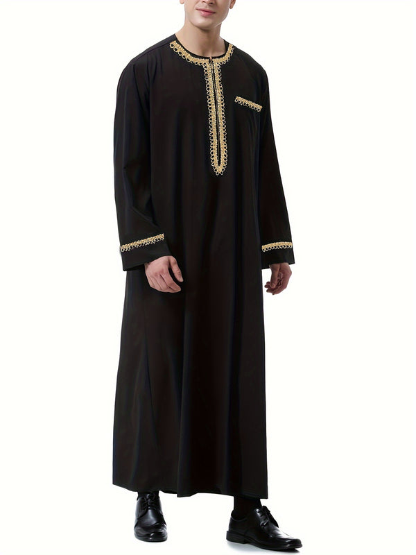 ثوب رجالي سعودي رمضاني – دِشداشة بأكمام طويلة، كندورة تقليدية للرجال، مثالية لشهر رمضان وعيد الأضحى.