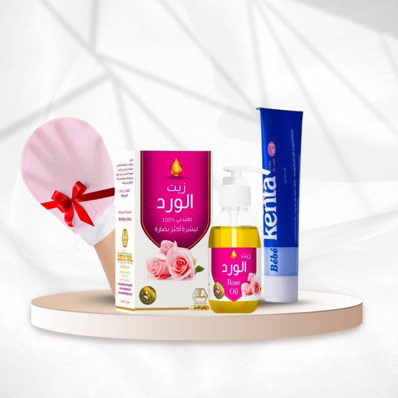 مجموعة تفتيح وترطيب اليدين بزيت الورد وكريم كينتا + هدية الليفة الكورية - Ebuy.sa