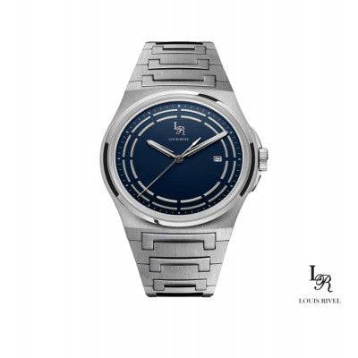ساعة رجالي لويس ريفال 1215 فضي ميناء ازرق - Ebuy.sa