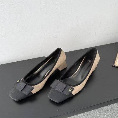 ‎ حذاء نسائي بكعب بلون بني وأسود - Ebuy.sa