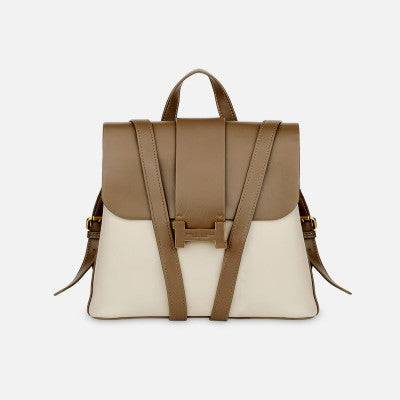 شنطة ظهر جلد باللون البني والبيج - Ebuy.sa