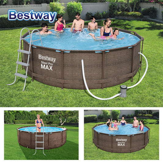 بست واي- مسبح شراع أعمدة  دائري  بني  مع فلتر  وسلم 366X100CM 26-56709 - Ebuy.sa