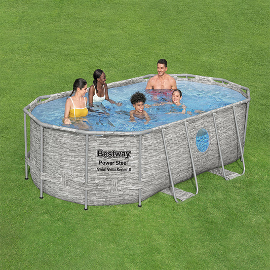 بست واي , مسبح بيضواي شراع  مع فتحة شفاف + فلتر + سلم 427CMX250CMX100CM 26-56714 - Ebuy.sa