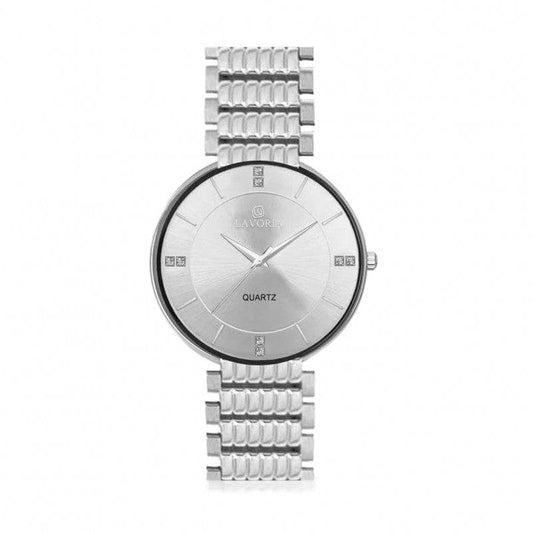 ساعة رجالية ستانلس ستيل بتصميم كلاسيكي فضي - Ebuy.sa