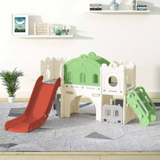 زحليقة كبيرة مع جسر ومنطقة العاب وكورة سلة 185X221X106 سم اخضر  واحمر - Ebuy.sa