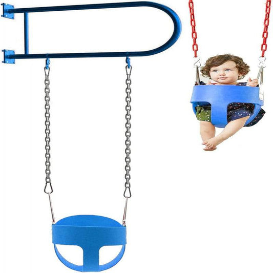 أرجوحة حائط حديدية مع مقعد وسلاسل للأنشطة الخارجية،بمقعد شديد التحمل مع قضيب حديدي، سلسلة مغطاة بالبلاستيك وخطافات، مثبتة على الحائط الجانبي (أزرق) - Ebuy.sa