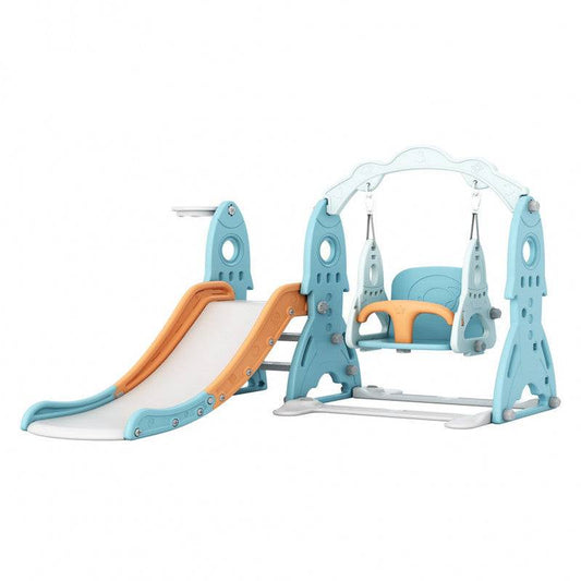 زحليقة مع مرجيحة علي شكل صاروخ مع كرة سلة 3*1 ,157*139*119  سم أخضر - Ebuy.sa