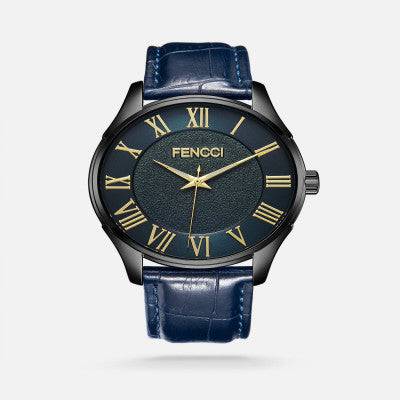 ساعة رجالية فنشي من الجلد بلون أزرق - Ebuy.sa