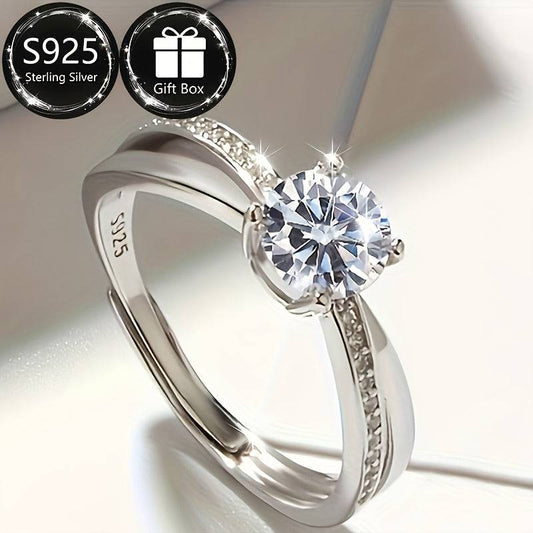 خاتم فضة استرلينية 925 بتصميم أنيق مع زركونيا صناعية مثبتة بأربع أسنان - Ebuy.sa