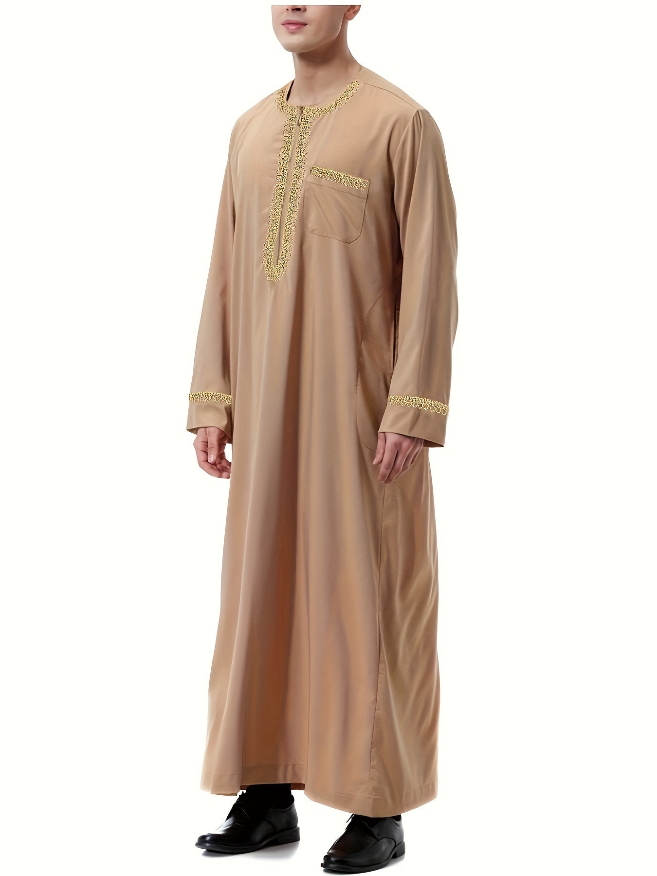 ثوب رجالي سعودي رمضاني – دِشداشة بأكمام طويلة، كندورة تقليدية للرجال، مثالية لشهر رمضان وعيد الأضحى.