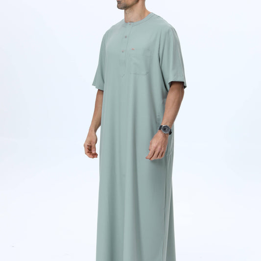 جلابية مغربية رجالية ناعمة – عباية عربية أنيقة بأكمام قصيرة، مع جيب على الصدر وتصميم بأزرار أمامية، قابلة للغسل في الغسالة، مريحة لجميع المواسم للصلاة والارتداء اليومي، ملابس مريحة | تصميم بسيط | ملمس ناعم - Ebuy.sa