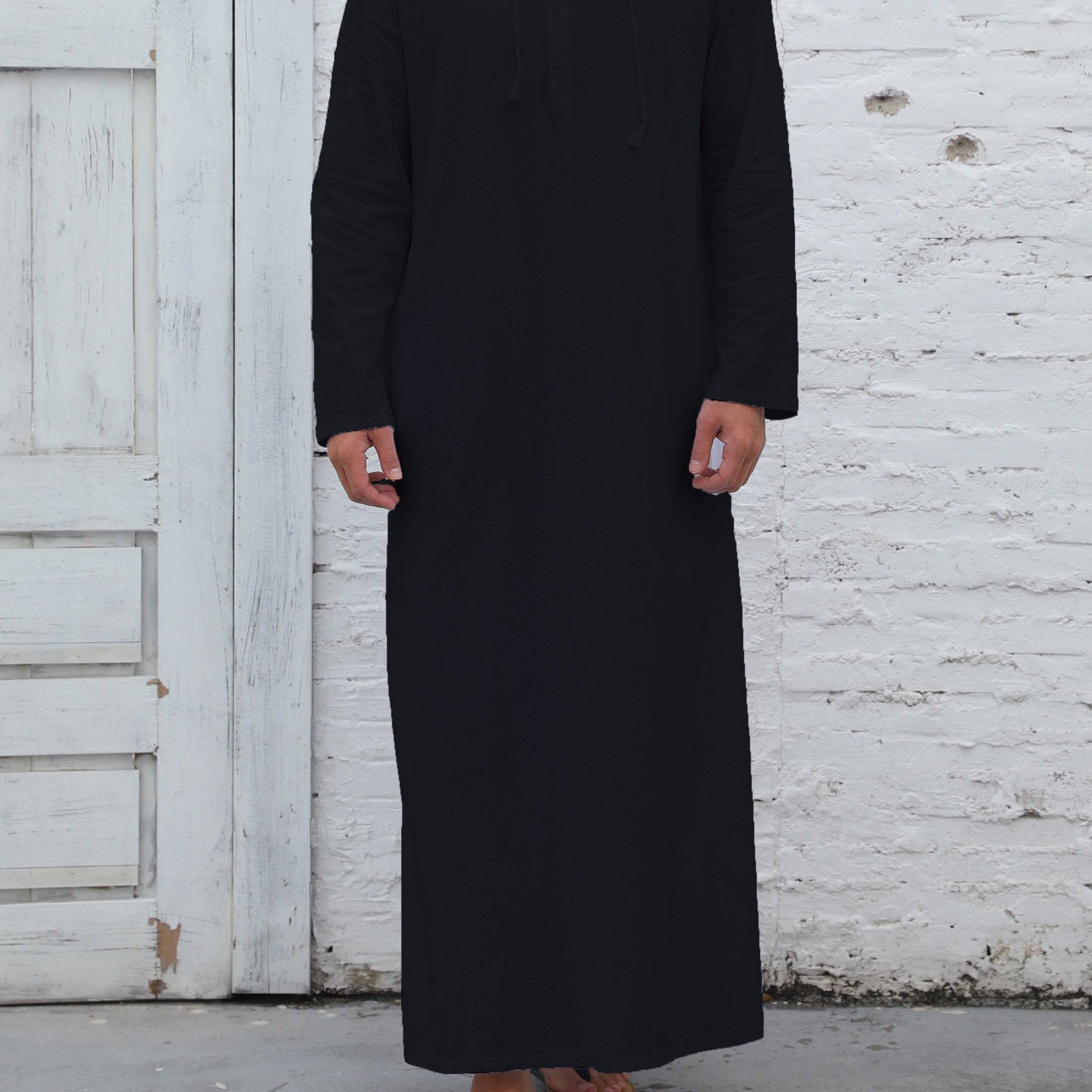 عباية رجالية كاجوال بغطاء رأس وحبل شد – بأكمام طويلة، بلون سادة، تصميم واسع على شكل حرف A، مثالية لجميع المواسم - Ebuy.sa