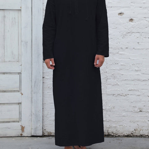 عباية رجالية كاجوال بغطاء رأس وحبل شد – بأكمام طويلة، بلون سادة، تصميم واسع على شكل حرف A، مثالية لجميع المواسم - Ebuy.sa