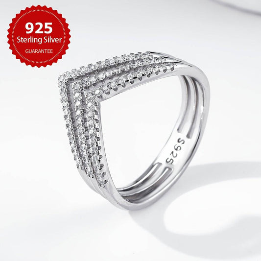 خاتم خطوبة أنيق بتصميم عتيق  V من فضة استرلينية 925 - Ebuy.sa