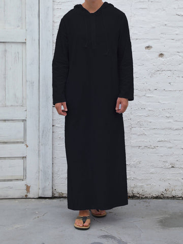 عباية رجالية كاجوال بغطاء رأس وحبل شد – بأكمام طويلة، بلون سادة، تصميم واسع على شكل حرف A، مثالية لجميع المواسم - Ebuy.sa