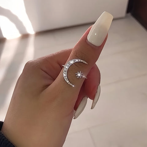 خاتم بتصميم السماء والقمر فضة استرلينية 925