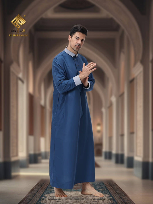 روبة عربية رجالية طويلة بأكمام طويلة 2025 - خامة ناعمة غير قابلة للتقشر، مطرزة بتطريز قطري راقٍ، وتصميم حديث بأربعة أحزمة مدمجة - Ebuy.sa