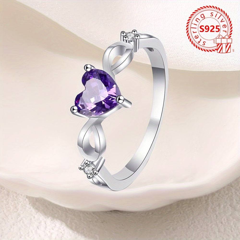 خاتم أنيق للنساء – من الفضة الاسترلينية 925 بحجر زركون بنفسجي - Ebuy.sa