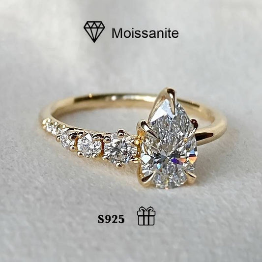 خاتم مويسانيتي على شكل كمثرى فضة 925 - Ebuy.sa