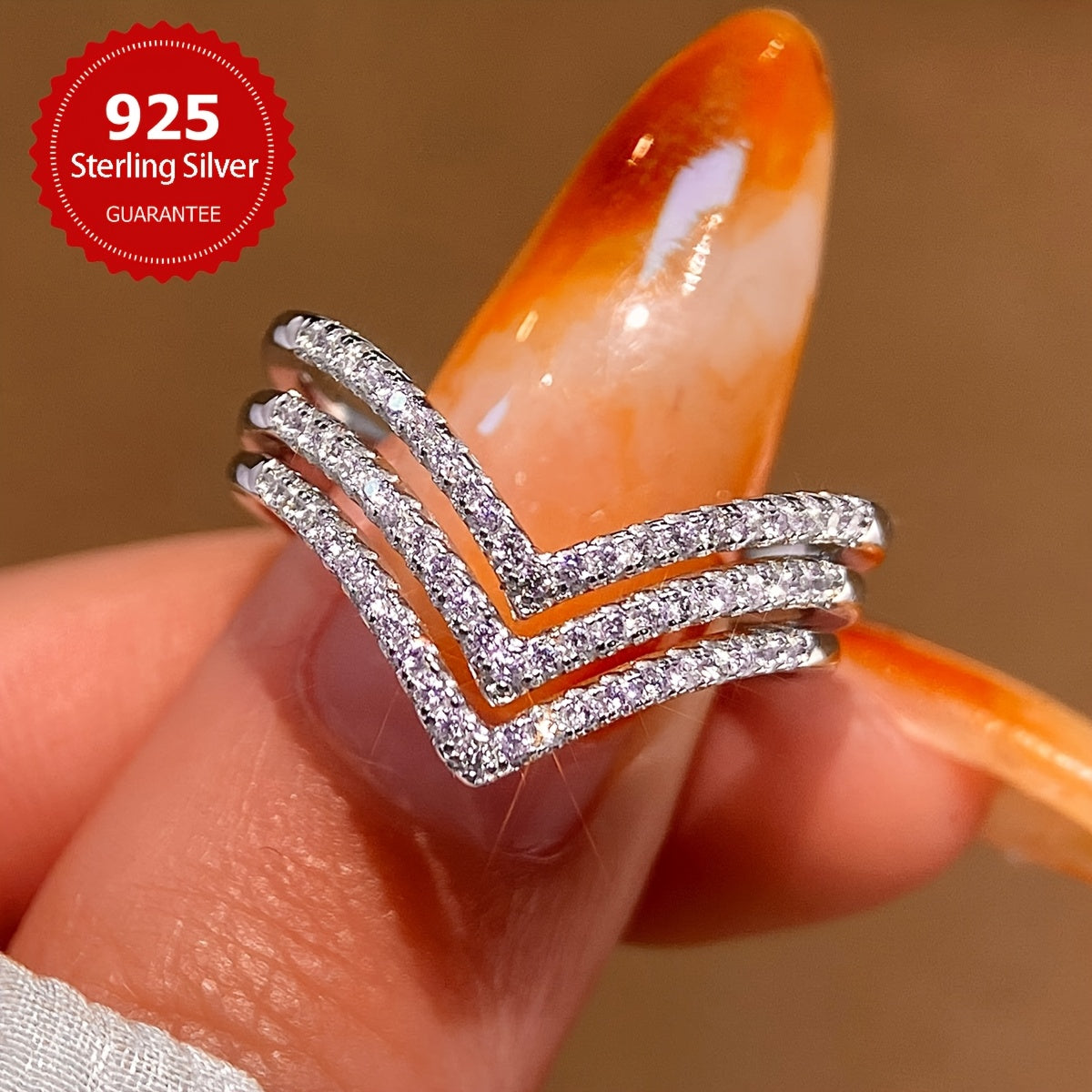 خاتم خطوبة أنيق بتصميم عتيق  V من فضة استرلينية 925