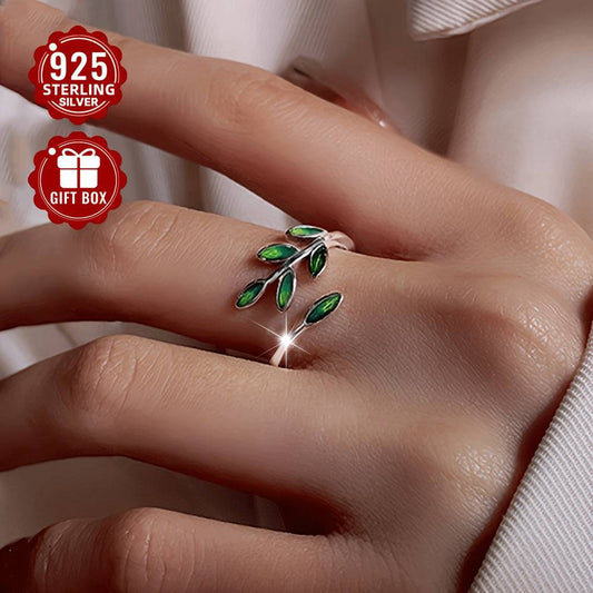 خاتم مفتوح بشكل ورقة بتصميم ناعم فضة عيار 925 - Ebuy.sa