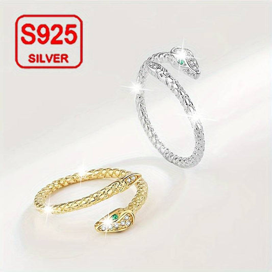 خاتم مفتوح للنساء بتصميم ثعبان فضة استرلينية 925 - Ebuy.sa