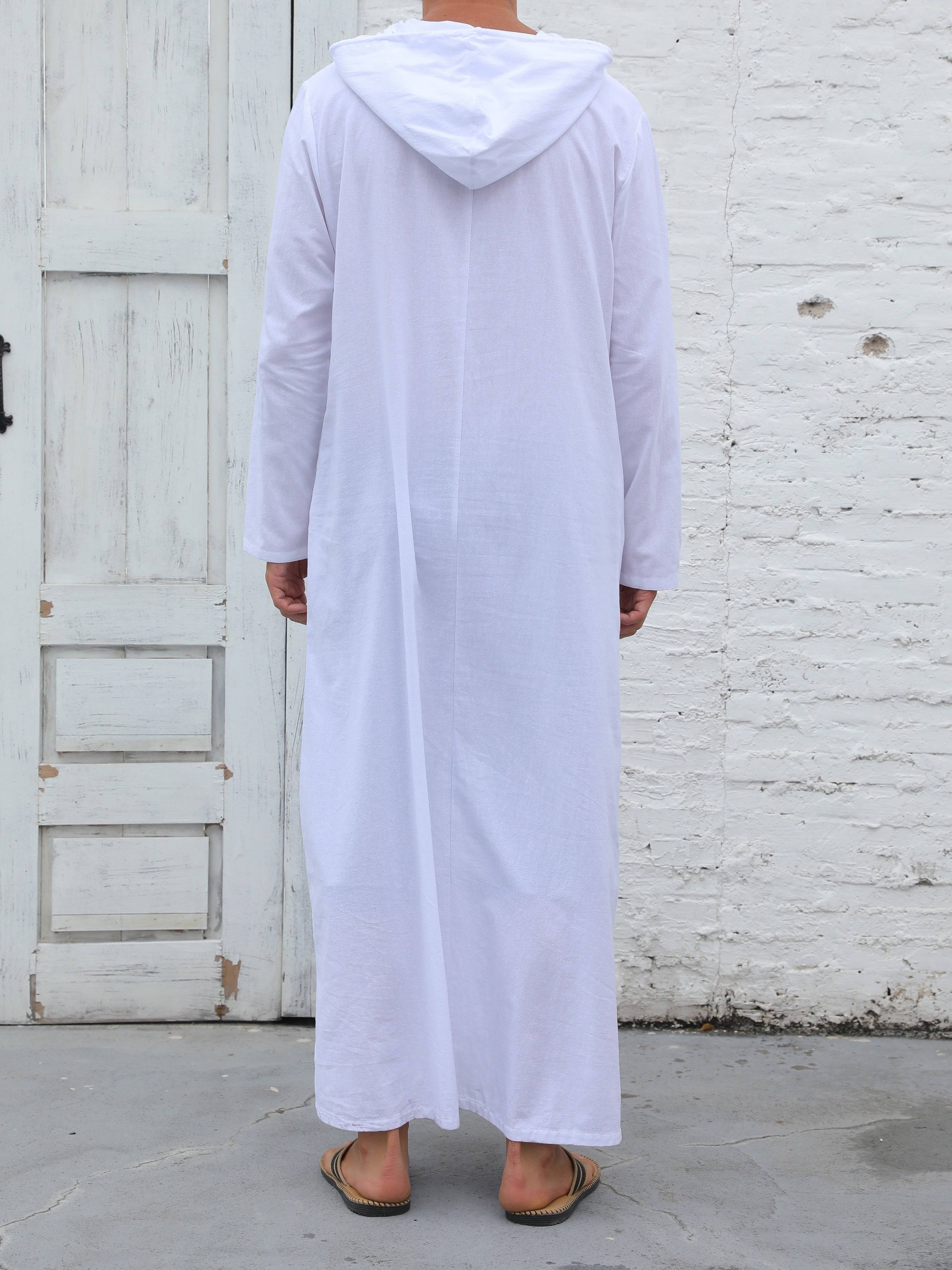 عباية رجالية كاجوال بغطاء رأس وحبل شد – بأكمام طويلة، بلون سادة، تصميم واسع على شكل حرف A، مثالية لجميع المواسم - Ebuy.sa