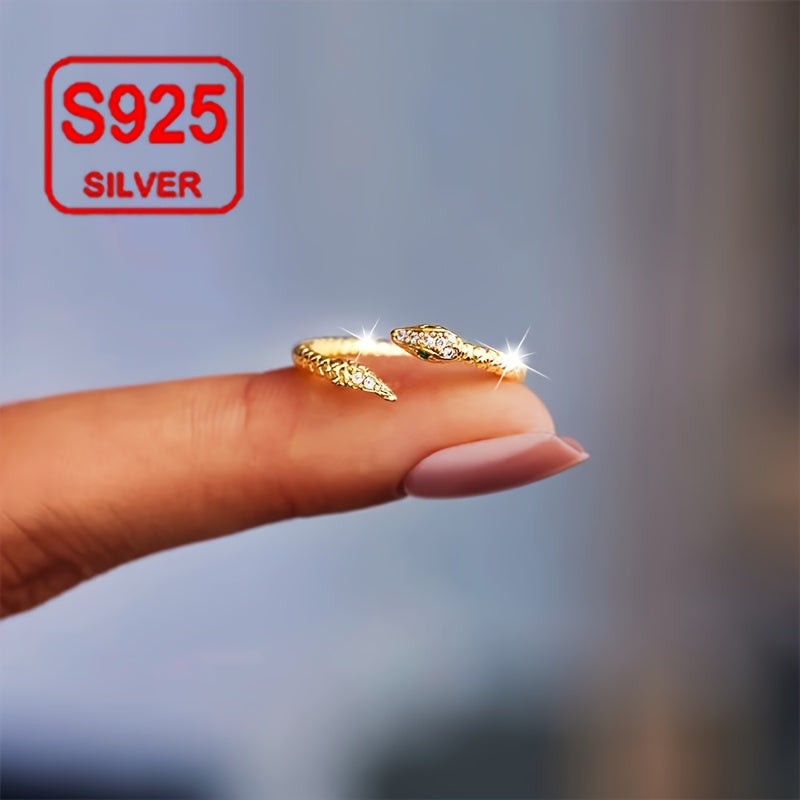 خاتم مفتوح للنساء بتصميم ثعبان فضة استرلينية 925