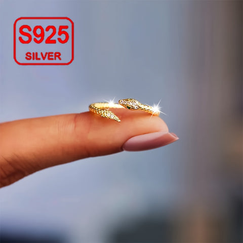 خاتم مفتوح للنساء بتصميم ثعبان فضة استرلينية 925