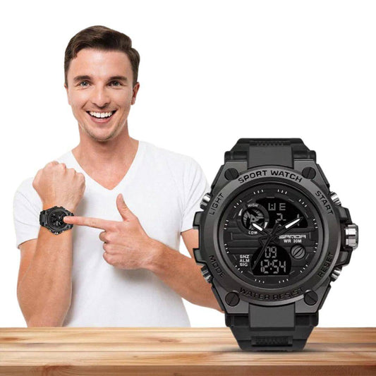 ساعة ساندا SANDA رياضية مقاومة للماء تصميم أسود - Ebuy.sa