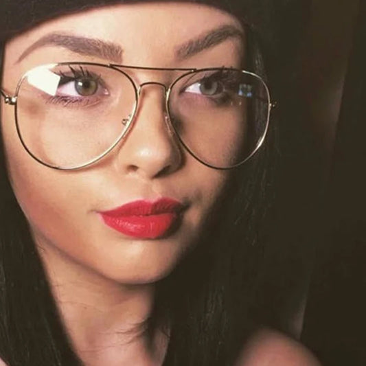 نظارة فاشن ريترو شفافة للجنسين بإطار معدني خفيف ستايل بايلوت كلاسيك