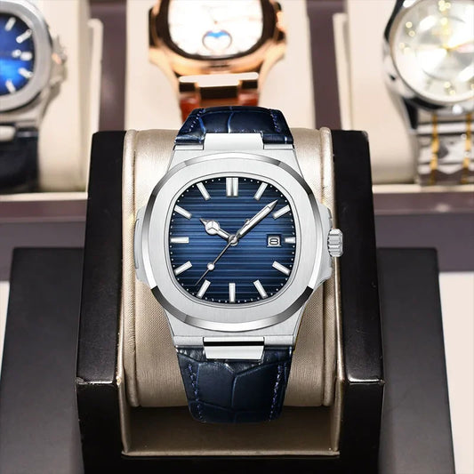 ساعة رجالية فاخرة كوارتز بتصميم أنيق وسوار معدني مع تقويم