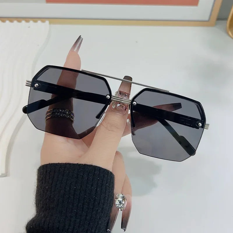 نظارة شمسية رجالية معدنية نصف إطار بتصميم كلاسيكي عصري