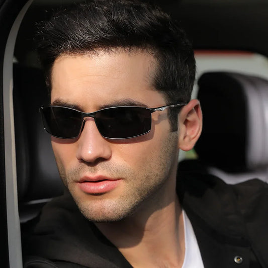 نظارة شمسية مستطيلة مستقطبة للرجال والنساء بإطار معدني أنيق UV400