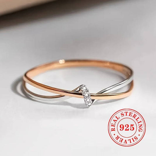 خاتم فضة استرلينية 925 مع تصميم لولبي وزركونيا صغيرة - Ebuy.sa