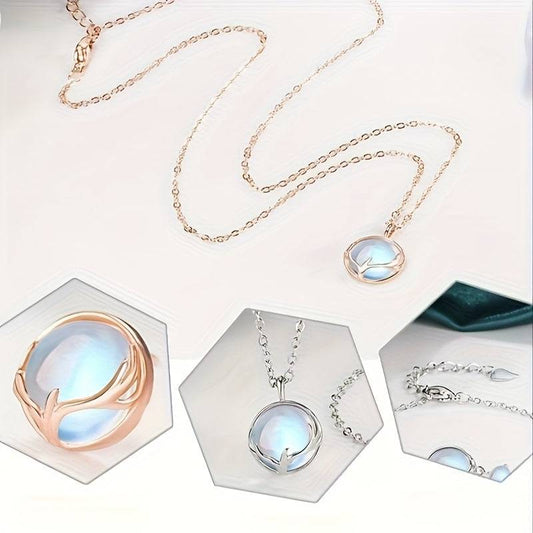 طقم مجوهرات نسائي أنيق بحجر القمر - Ebuy.sa