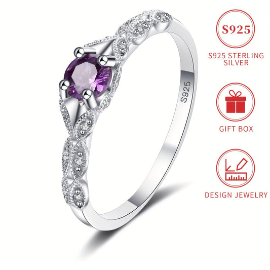 خاتم أنيق من الفضة النقية 925 بحجر كريم بنفسجي - Ebuy.sa