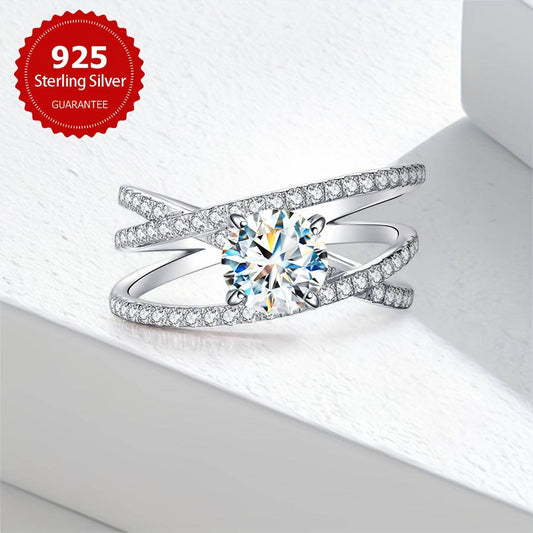 خاتم خطوبة مرصع بحجر مويسانيت 1 قيراط، مصنوع من فضة استرلينية 925 - Ebuy.sa