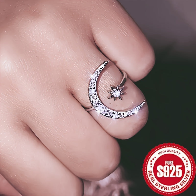 خاتم بتصميم السماء والقمر فضة استرلينية 925